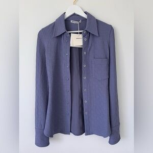Alexander Wang Slate Blue Jacquard Knit Button Down Shirt NEW NWT
